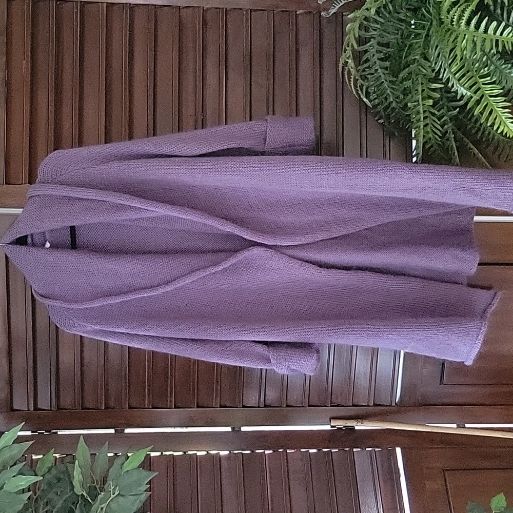 Soft Surroundings Purple Knit Cardigan Sweater Long Wool Blend Duster Medium